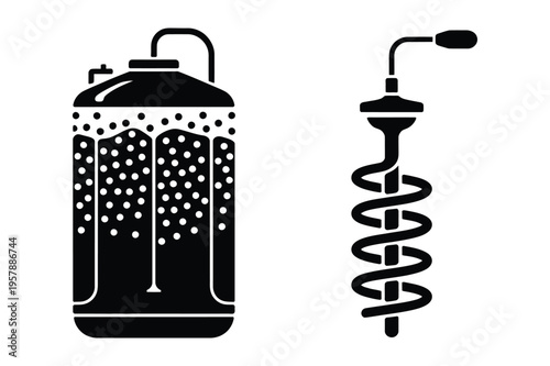 Fermentation tank and coil icons: brewing and distilling symbols