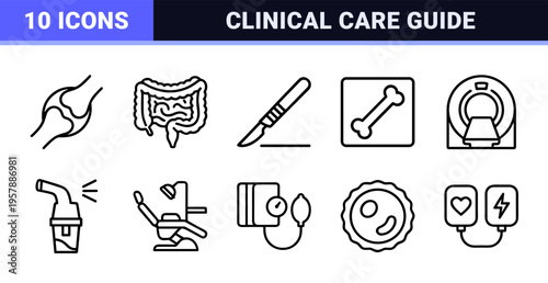 Medical and Healthcare Diagnostic Equipment Minimalist Monoline Geometric Line Art for Modern Clinical Interface and Hospital Wayfinding