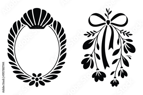 Decorative oval frame and floral swag silhouette