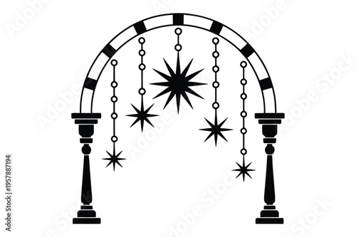 Decorative archway with hanging stars and garland vector graphic