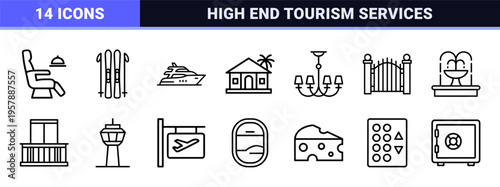 Premium Hospitality and Elite Voyage Visual Language - Minimalist Monoline Geometric Line Art for High-End Tourism Services