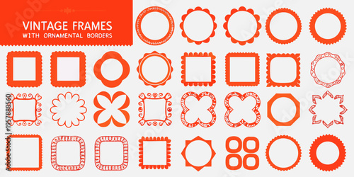 Collection of vintage frames and ornamental borders in a reddish hue