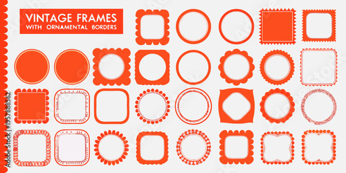 Collection of vintage frames and ornamental borders in a repeating pattern