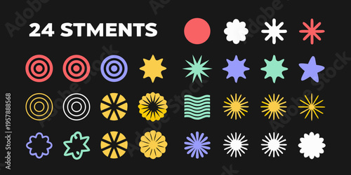 Colorful abstract shapes and patterns arranged in a grid formation