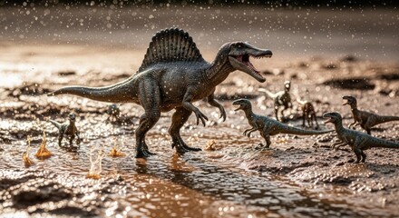 Spinosaurus Rex Roams the Muddy Terrain.