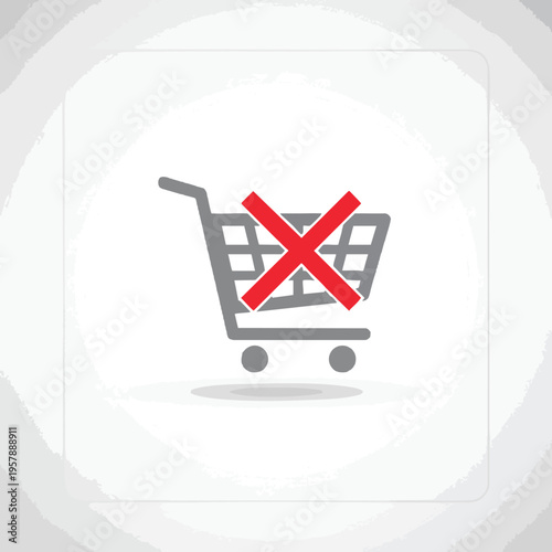 A gray shopping cart icon with a red X overlaid, indicating unavailability
