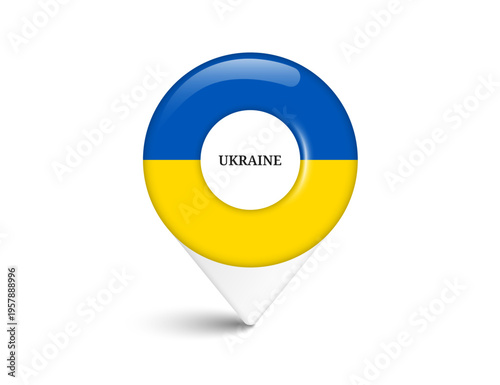 A pin map or pin location featuring the Ukraine national flag, for designing travel or tourism information about Ukraine, vector 3d illustration isolated on white background for advertising design