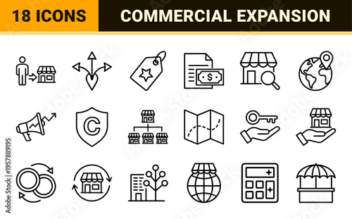 Franchise Business Development and Commercial Expansion Minimalist Monoline Geometric Line Art for Corporate Brand Growth Strategy