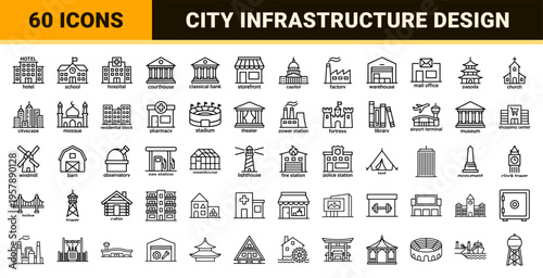 Architecture and Urban Infrastructure Geometric Line Art for City Planning and Real Estate Development Projects Minimalist Monoline Style