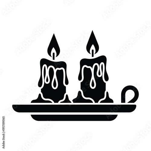 Two burning candles on a tray with handle home decor  peaceful ambiance icon