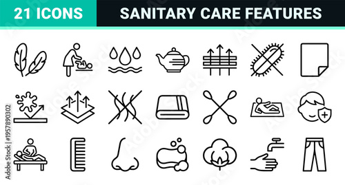 Sanitary Pad Features and Material Properties Minimalist Monoline Geometric Line Art for Healthcare and Personal Care Packaging Design