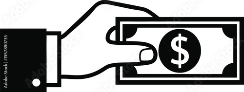 Vector graphic of hand holding dollar bill from wallet symbolizing financial transaction and money exchange