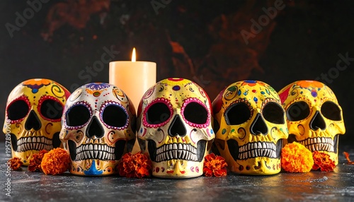 Wallpaper Mural Dia de los Muertos Sugar Skulls and Candle. Torontodigital.ca