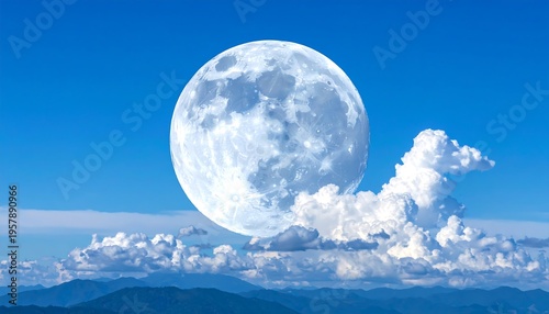 Wallpaper Mural Full Moon Shining Brightly in a Cloudy Blue Sky. Torontodigital.ca