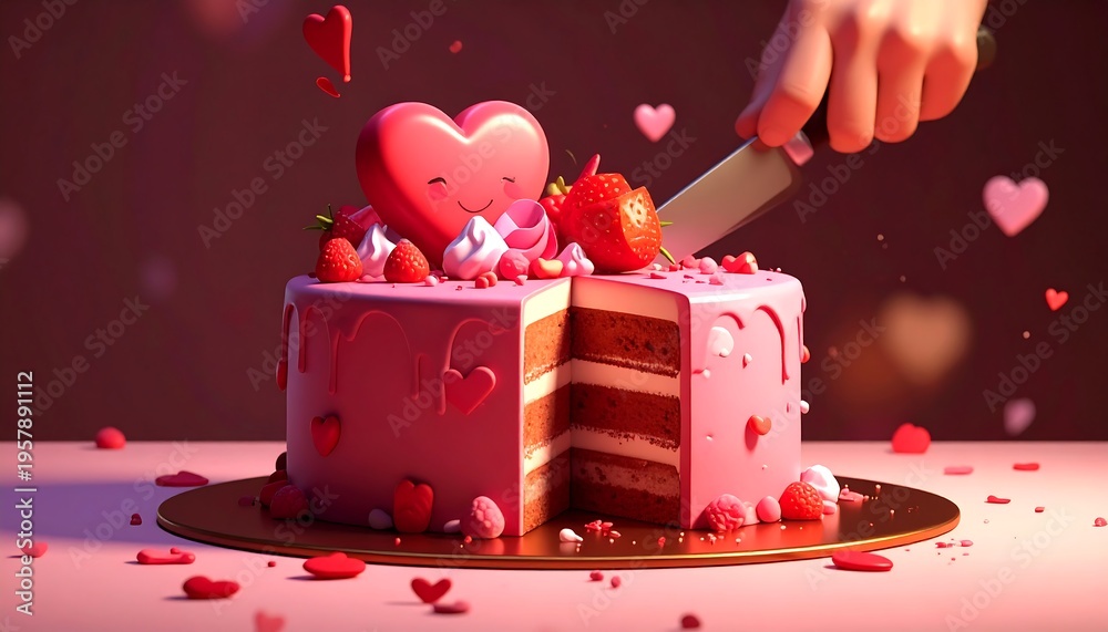custom made wallpaper toronto digitalDelicious Pink Valentines Day Cake Being Sliced.