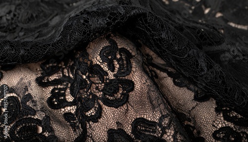 Wallpaper Mural Close-up of Black Lace Fabric with Floral Pattern. Torontodigital.ca