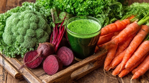 Fresh vegetable juice preparation home kitchen beverage photography natural lighting close-up healthy lifestyle concept