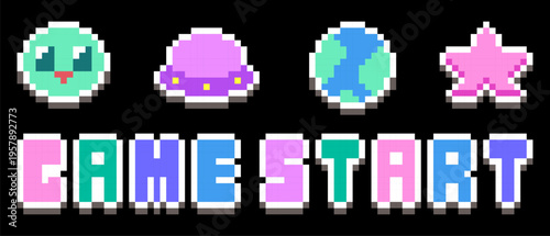 8-bit pixel art pastel space vector sticker set