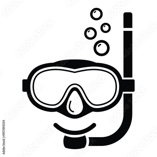 Scuba diving mask and snorkel with bubbles illustration  diving equipment icon