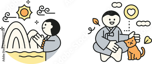 Serene moments of traditional meditation and affectionate companionship with nature and pets