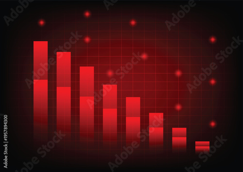 Economic critical crisis concept. The bar graph on red background. Recession, financial, cryptocurrency, gold, and the stock market. Losing money and cash. Bearish.