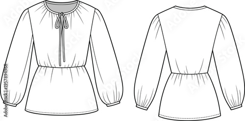 Black and white line of a woman wearing a sleeveless dress with a V-neck and a belt line woman