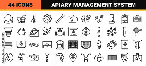 Beekeeping and Apiary Management Minimalist Geometric Line Art Outline Symbols for Professional Honey Production and Bee Farming.