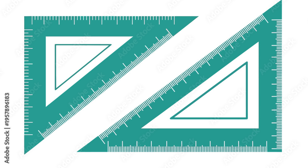 Obraz premium Two teal set squares intersecting forming geometric shapes and angles