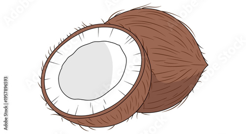 Whole and cut coconut illustration on white background