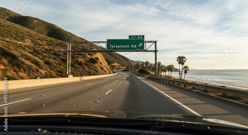 Scenic Coastal Highway Drive Towards Telephone Road Exit
