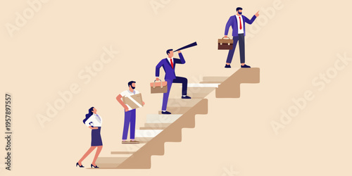 Businesspeople climbing stairs representing growth and career advancement
