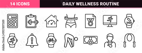 Wellness and Athletic Performance Monitoring System with Minimalist Monoline Geometric Symbols for Digital Health Interface and Mobile App Design