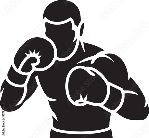 athlete boxer. black icon drawing vector