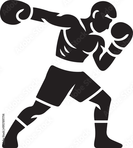 athlete boxer. black icon drawing vector