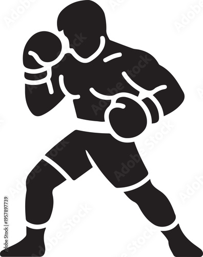 athlete boxer. black icon drawing vector