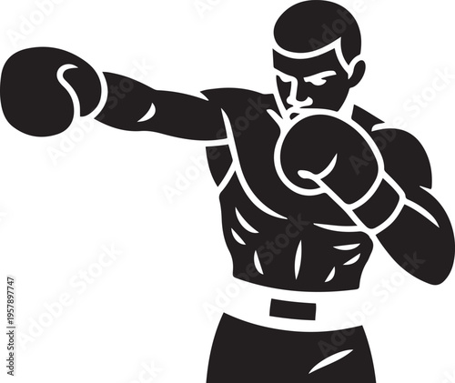 athlete boxer. black icon drawing vector
