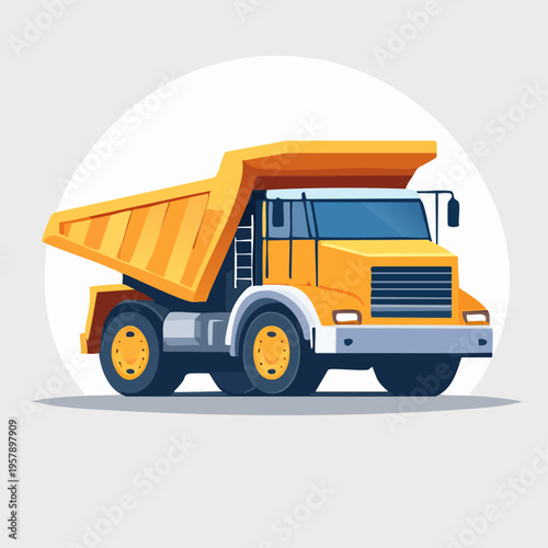 Yellow dump truck construction vehicle on light background
