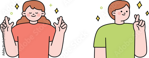 Two children making a positive gesture with crossed fingers and smiles