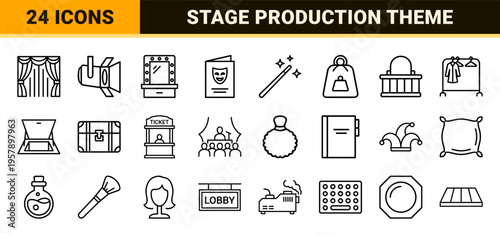 Performing Arts and Theater Production Minimalist Geometric Line Art Set Representing Stagecraft Cinema and Live Entertainment Design