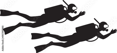 scuba divers. black icon drawing vector