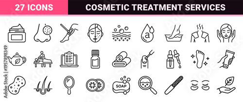 Dermatology and Holistic Skincare Procedure Icons Featuring Ultra Minimalist Monoline Geometric Line Art for Medical Spa Wellness Centers