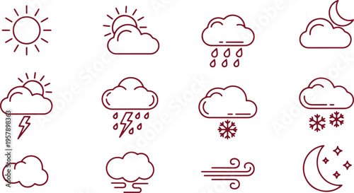 Illustrated icons depicting various weather conditions and atmospheric phenomena