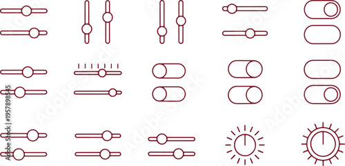 Collection of various toggle, switch, and slider icons in minimalist design style
