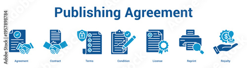 Publishing Agreement web banner icon set vector illustration concept for business with icon of Agreement, Contract, Terms, Condition, Licen.