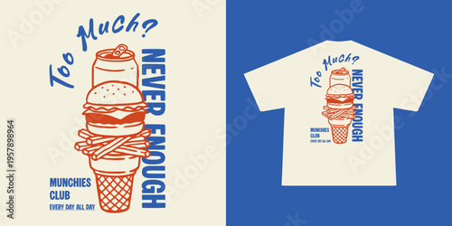 Retro Poster illustration of burger fries and soda Graphic Design for T shirt streetwear and urban style