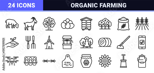 Sustainable Agriculture and Organic Farming Linear Grid. Minimalist Monoline Geometric Line Art for Agronomy and Livestock Management.