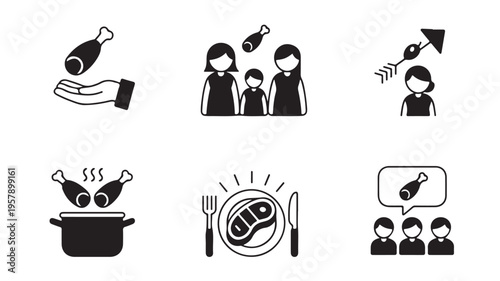 Minimalist Black And White Icons Of Chicken Meals For Food Concepts