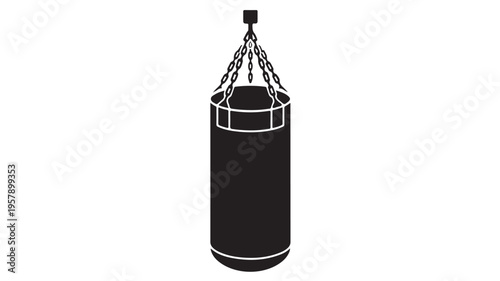 Black Punching Bag Hanging On Chains For Fitness And Sports Concepts