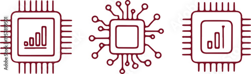 Illustration of microprocessors with neural network and analytics icons