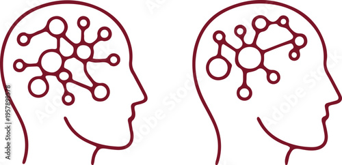 Two human heads illustrating interconnected neural networks inside brains